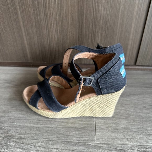 Toms Sierra Spring Black Cork Wedge Strappy Sandals - Picture 4 of 5